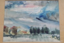 L.P.A. 1945 :Akvarel tájkép,hátulja is festett, mérete:33cmX26,5cm,