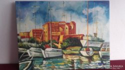 ​Hevesi Aliz olaj festménye. Kikötő Horvátországban