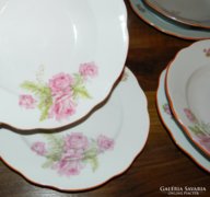 Csodaszép antik rózsamintás zsolnay tányér készlet 6+6db -os