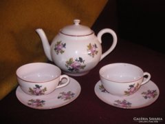 Zsolnay  , rózsaszín ,  teás kanna ,kiöntő  és  két  db teás   csésze kis tányérral