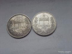 1893-1894 ezüst 1 korona szép db magyar 2 db egyben