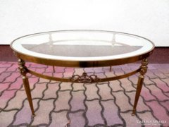 Antik bútor, tömör réz dohányzó asztal tükrös üveg lappal
