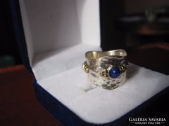 Lápisz lazuli, igazgyöngy, türkiz köves arany - ezüst gyűrű