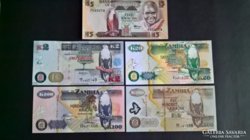 Zambia 2-5-20-100-500 kwacha UNC.