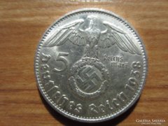 Német Birodalmi 5 márka ezüst érme 1938 HOROGKERESZTES!
