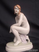 Zsolnay kneeling female nude in porcelain color lux elek
