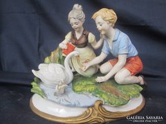 Ritka Nápolyi porcelán életkép, hibátlan és gyönyörű állapot 1880-1890 évek