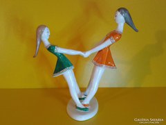 Ritka Hollóházi Art Deco pörgő táncos lányok