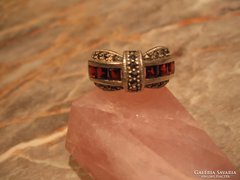 Régi Gránát-Markazit köves 925 ezüstgyűrű ezüst gyűrű
