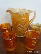 Iridescent Glass Water Jug with 4 Glasses, 1911. Fenton Carnival