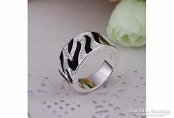 Zebra mintás ezüst gyűrű 8-as ÚJ!
