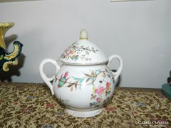 Hand-painted bird and ancient sugar bowl with flower pattern