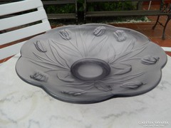 Impozáns - súlyos üveg kínáló asztalközép tulipános mintával