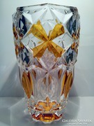 Price drop now!!! Huta julia honey amber patterned crystal vase with bay heavy rare pattern