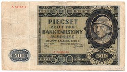 Lengyelország német megszállás 500 Zloty, 1940, ritka