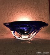 Csodás kék kristályüveg asztalközép, kínáló - art glass bowl (77)
