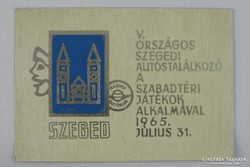 Szegedi Autóstalálkozó Plaque 1965