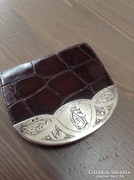 Antik ezüsttel díszített krokodilbőr pénztárca