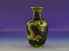 0H908 Antik tűzzománc fekete keleti váza