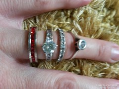 Sok-sok ezüst gyűrű, színes köves, cirkóniás, buttonos, 