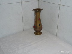 Régi réz váza gyöngy berakással 19 cm