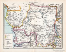 Kongó - Állam térképe 1896, eredeti, antik