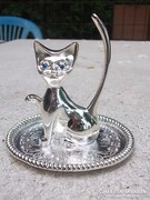 Ékszetrartó cica-macska tálcával ezüstszín