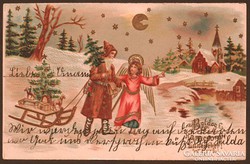 Karácsonyt köszöntő dombor nyomott lap ca. 1900