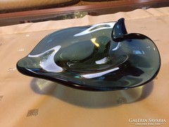 Cseh, régi művészi üveg tálka, kínáló-crystal glass bowl (3)