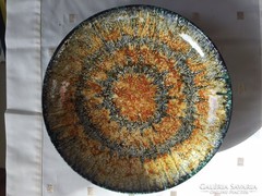 Sárga-szürke kerámia tál, falitál - art ceramic bowl (15)