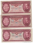 100 Forint 1960-1962-1968 3db