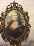 Régi Olasz réz képkeret Mona Liza nyomat benne.