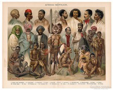 Afrikai népfajok, Pallas színes nyomat 1894, eredeti