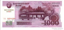 1000 Won 2008 UNC Észak Korea jubileumi bélyegzéssel 