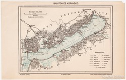 Balaton és környéke térkép 1894, Pallas nyomat, antik