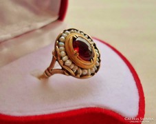 Csodás valódi déltengeri gyöngy és gránát  ezüst gyűrű