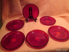 6 db piros üveg kompotos tányér  A019