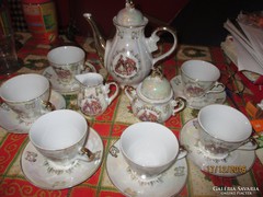  6 személyes, barokk jelenetes, antik teás/kávés készlet