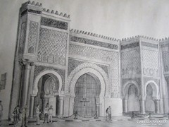 MAROKKÓ MEKNES Bab El Mansour CERUZA RAJZ JELZETT 40 cm