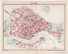 Velence (Olaszország) térkép 1898, antik, eredeti, Pallas