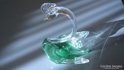 Muránói üveg ékszertartó hattyú, különlegesen szép színekkel