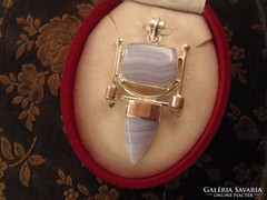Kék agata kő és Herkimer gyémánt posztmodern ezüst medál