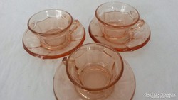 Lazac rózsaszín üveg kávés csésze + alj tányér