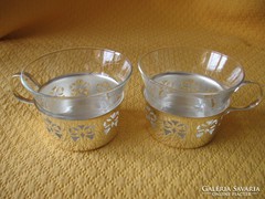 2 alpakka, ezüstözött betétben üveg teás pohár
