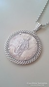 Antik 835 ös ezüst PATRONA BAVARIAE /MÜNCHEN medál és lánc 