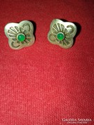 1 Pár Antik ezüst fülbevaló zöld kővel 