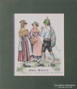 Bajor népviseletben - Ober Bayern (gyönyörű német akvarell)