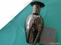 Brand new handmade special iridescent gold inclusions black glass vase with label 29 cm