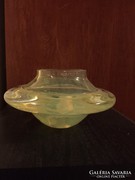 Érdekes uránzöld üvegtál, vagy alacsony váza (37)