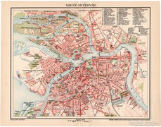 Szentpétervár térkép 1898, antik, eredeti, Pallas